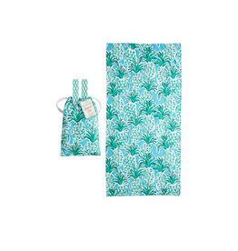 Mud Pie Quick Dry Beach Towel Set w Chair Clips in Drawstring Pouch GR