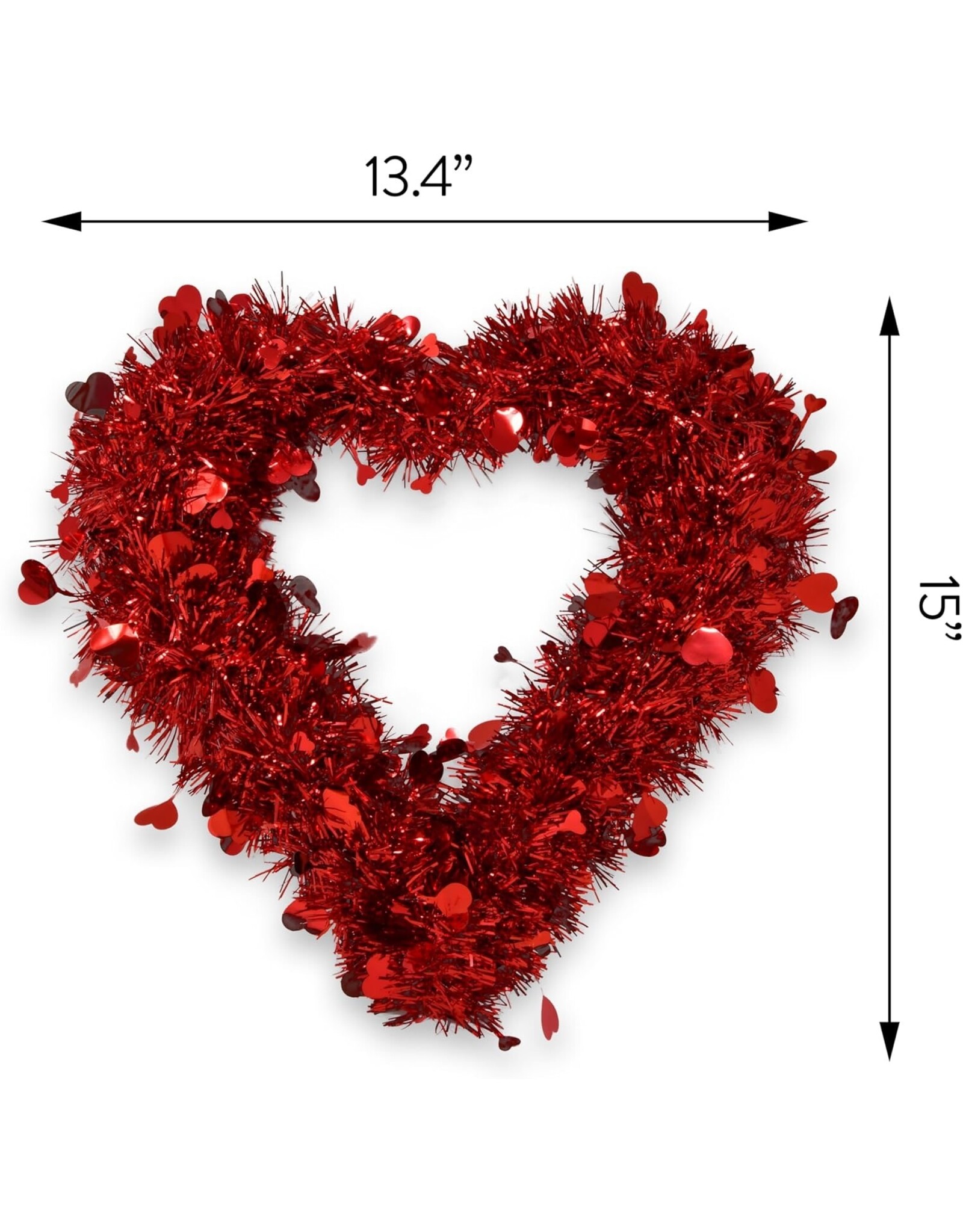 DIGS-N-GIFTS Red Tinsel Hearts Wreath 15x13 Inch Valentines Day Heart Decor