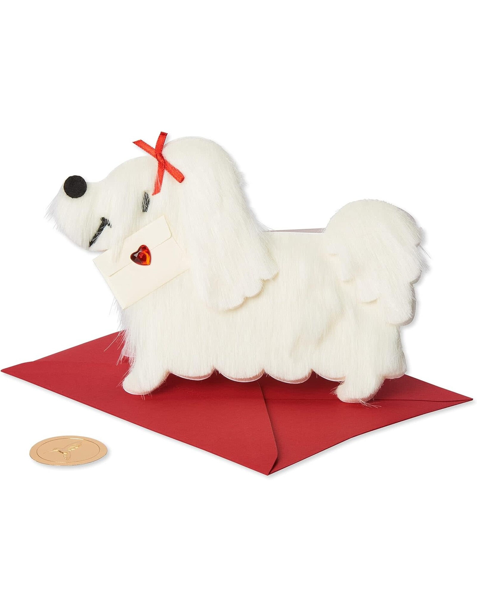 PAPYRUS® Valentine's Day Cards White Fur Dog With Letter Card