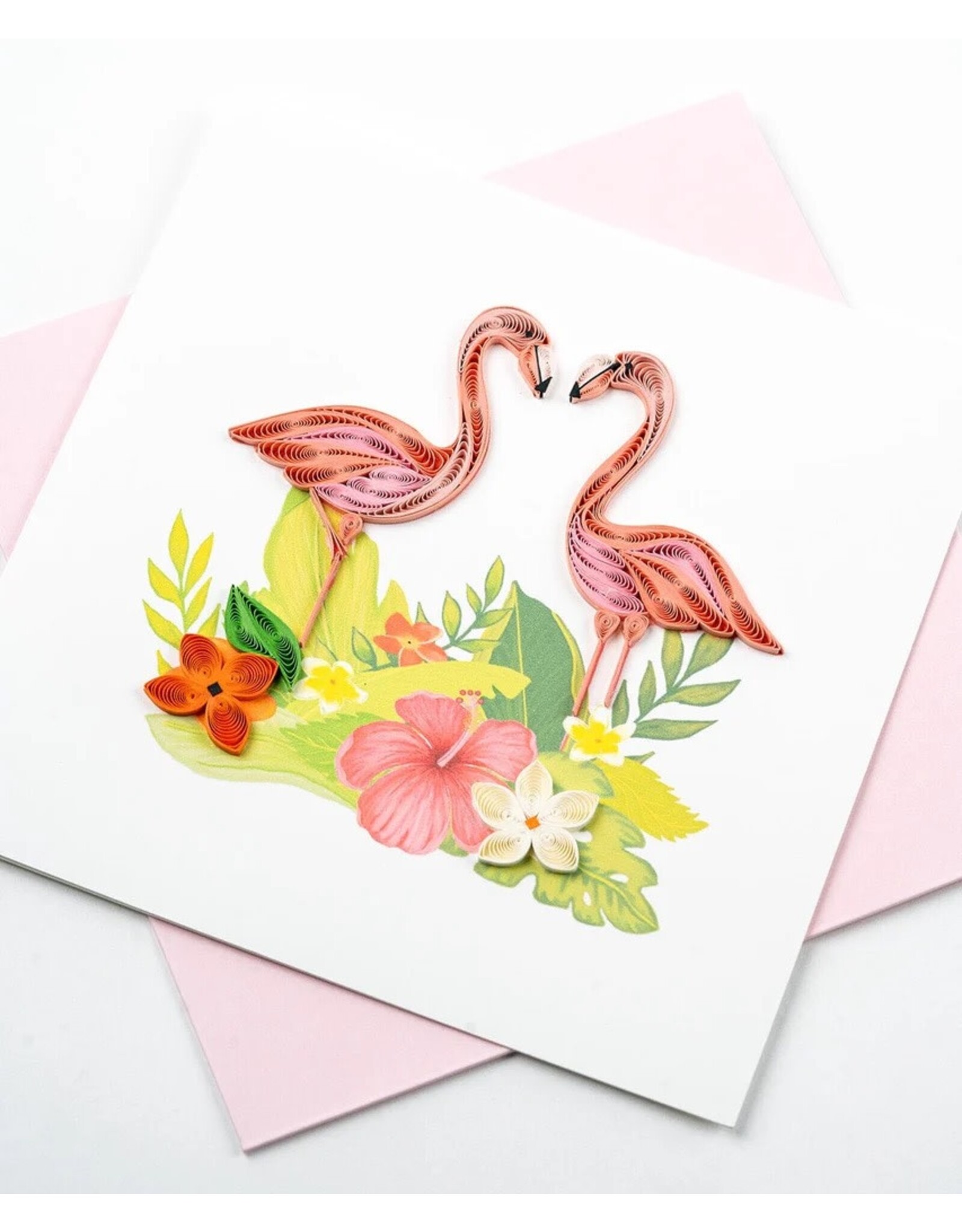 Quilling Card Quilled Tropical Flamingos Greeting Card