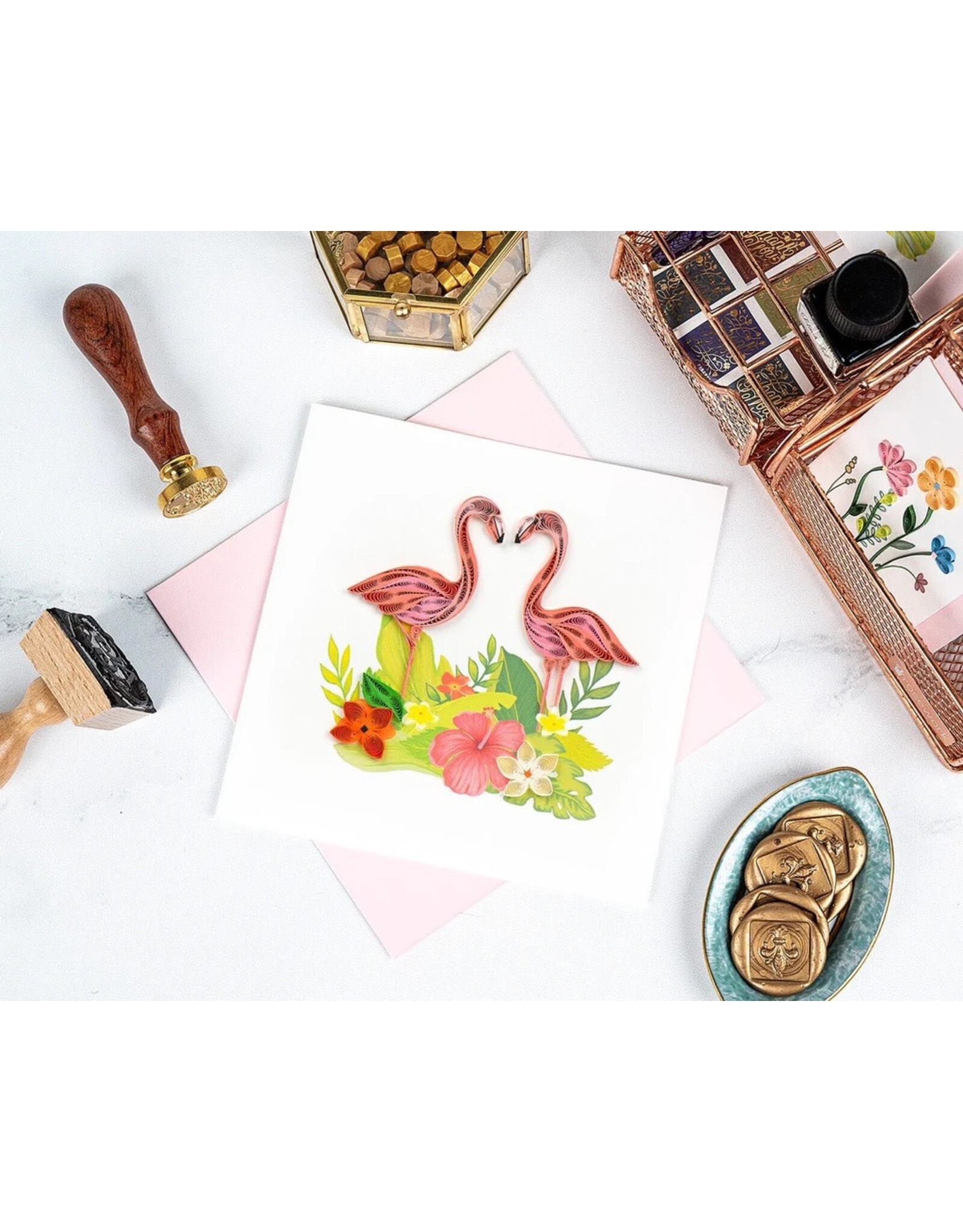 Quilling Card Quilled Tropical Flamingos Greeting Card