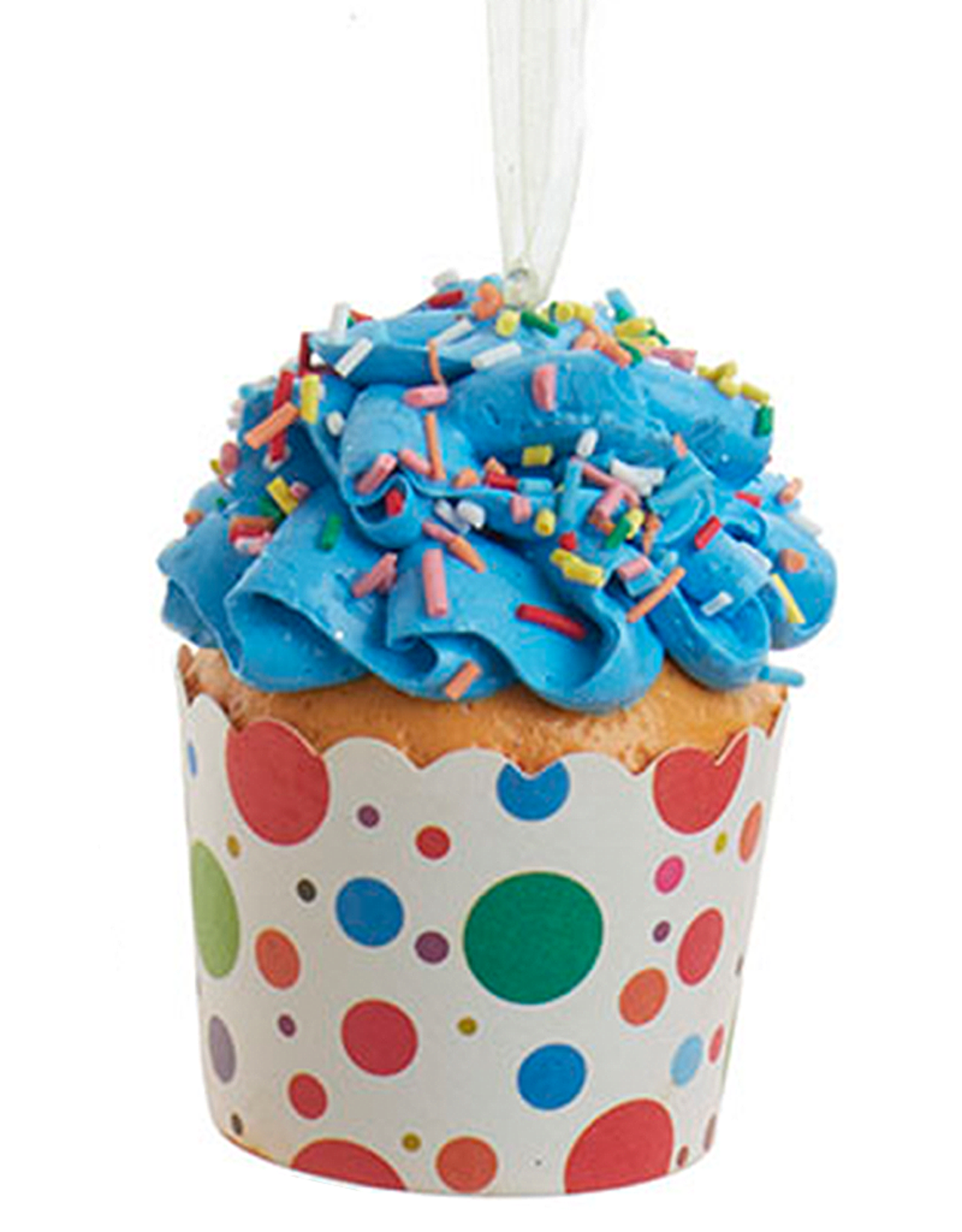 Kurt Adler Cupcake Ornament In Paper Cup w Blue Frosting