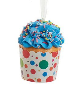Kurt Adler Cupcake Ornament In Paper Cup w Blue Frosting