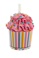 Kurt Adler Cupcake Ornament In Paper Cup w Pink Frosting
