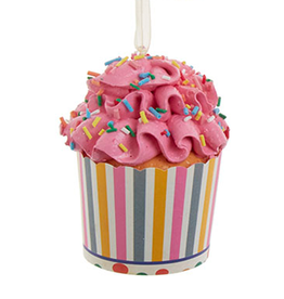 Kurt Adler Cupcake Ornament In Paper Cup w Pink Frosting