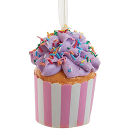 Kurt Adler Cupcake Ornament In Paper Cup w Purple Frosting