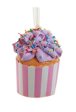 Kurt Adler Cupcake Ornament In Paper Cup w Purple Frosting