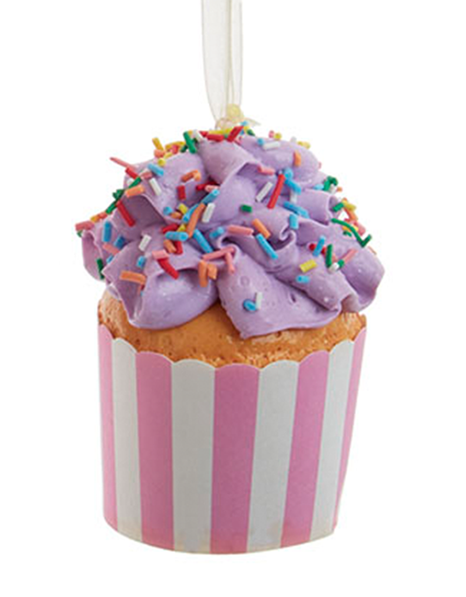 Kurt Adler Cupcake Ornament In Paper Cup w Purple Frosting
