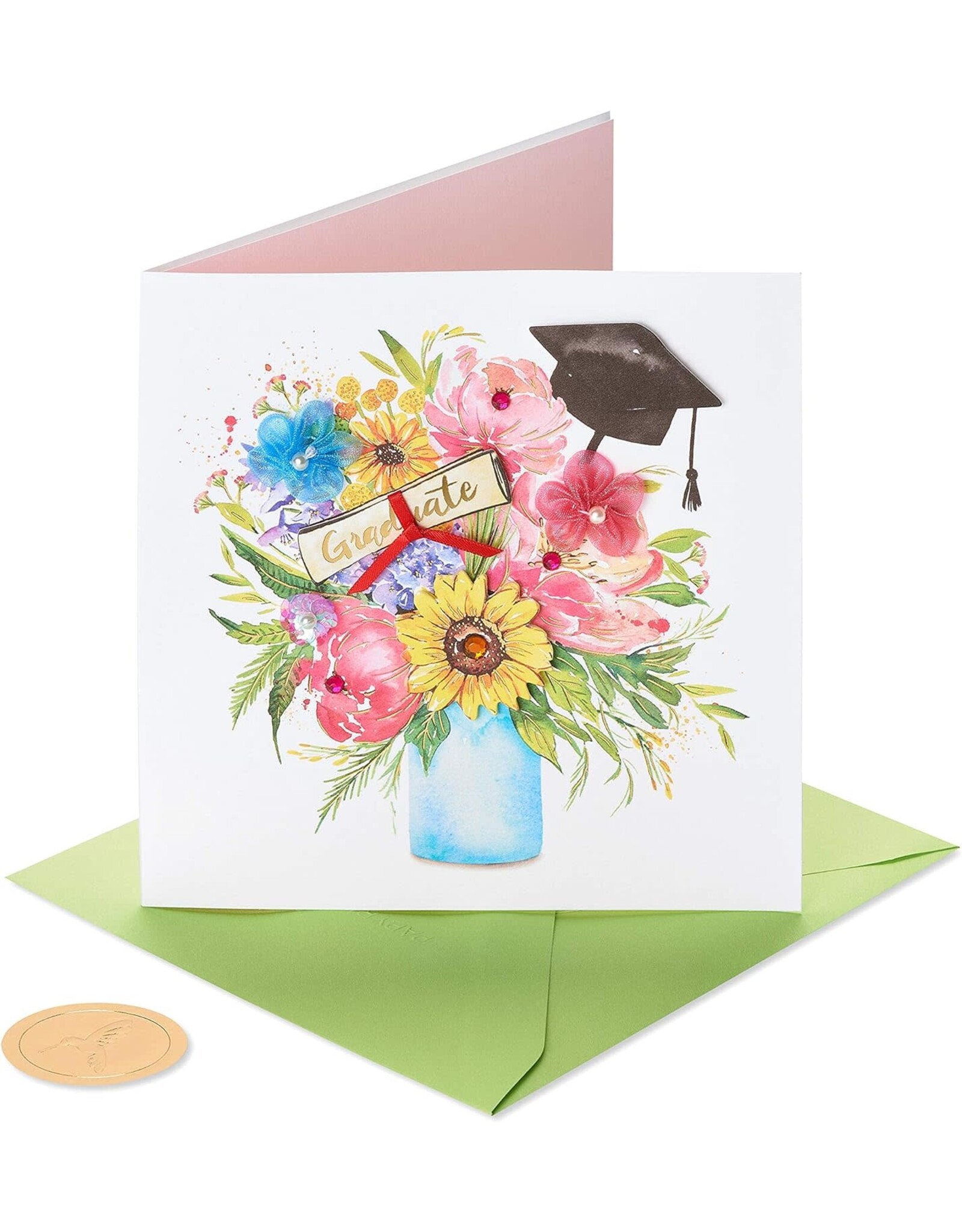 PAPYRUS® Graduation Card Florals In Vase Cap N Diploma