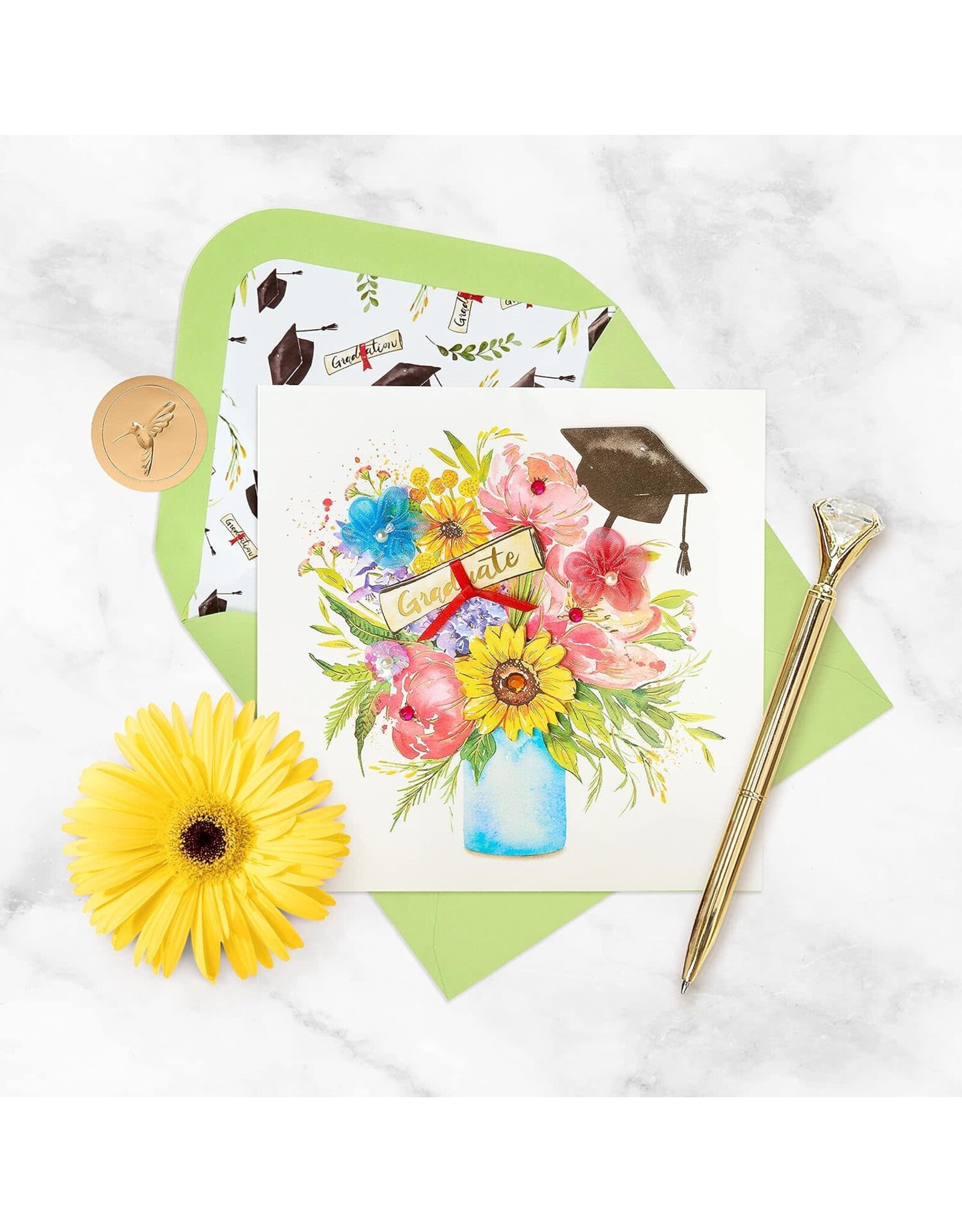 PAPYRUS® Graduation Card Florals In Vase Cap N Diploma