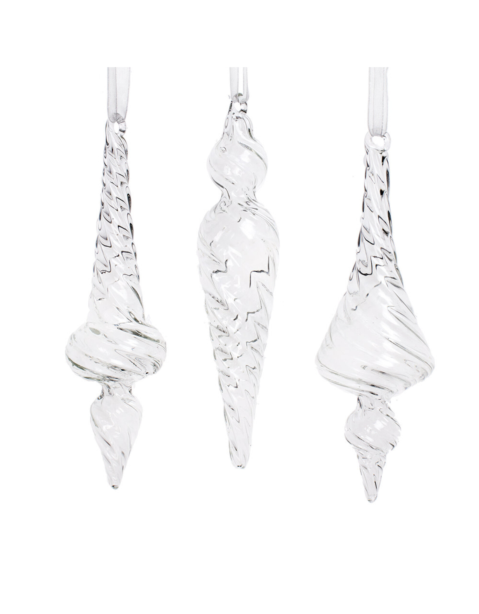 Kurt Adler Glass Spiral Icicle Ornaments Set of 3 Assorted