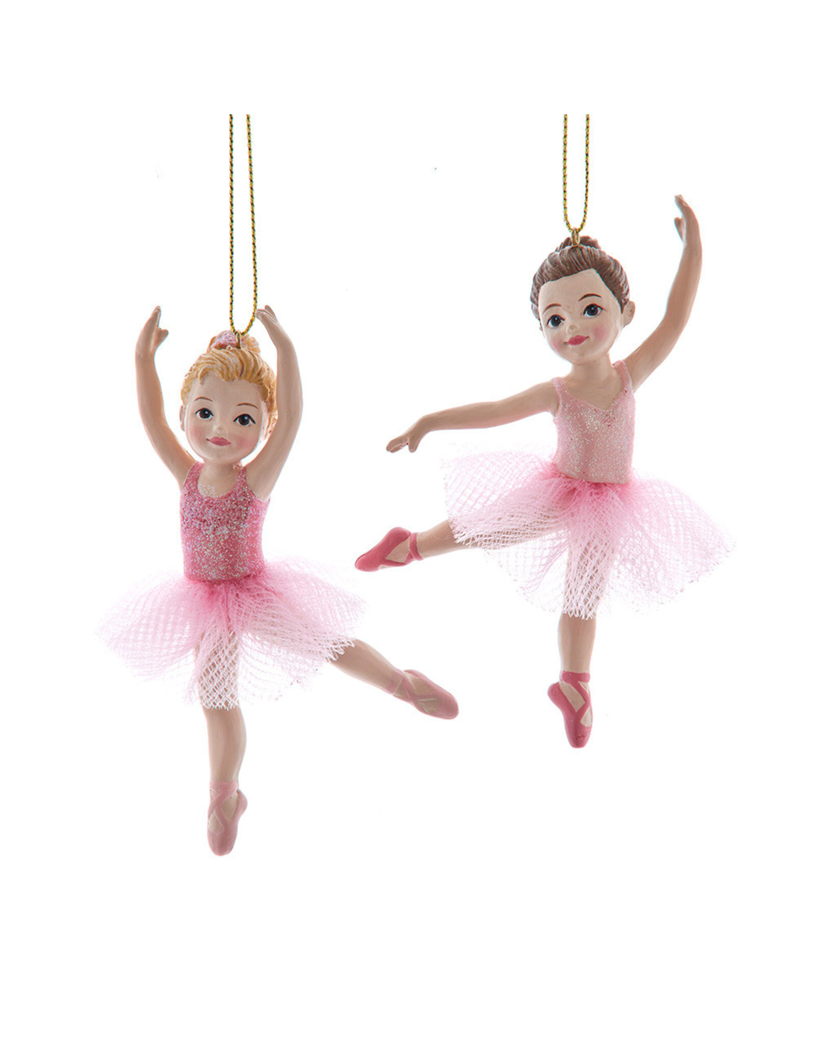 Kurt Adler Little Girl Pink Ballerina Ornaments 2 Assorted
