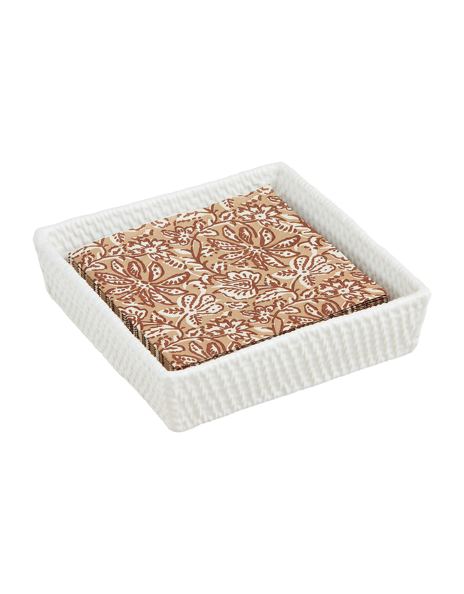 Mud Pie Woven Stoneware Cocktail Napkin Holder Caddy Set