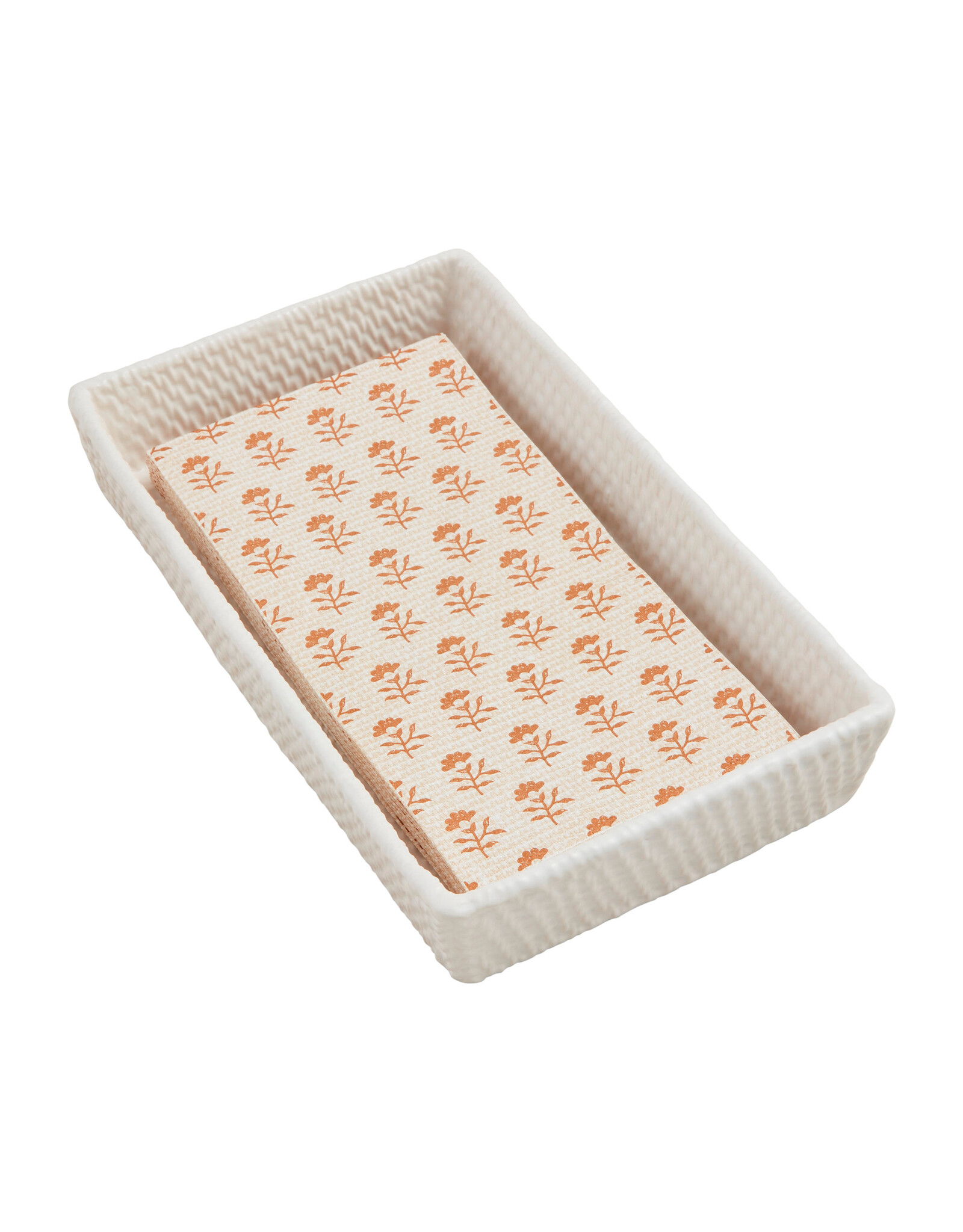Mud Pie Woven Stoneware Guest Towel Napkin Holder Caddy Set