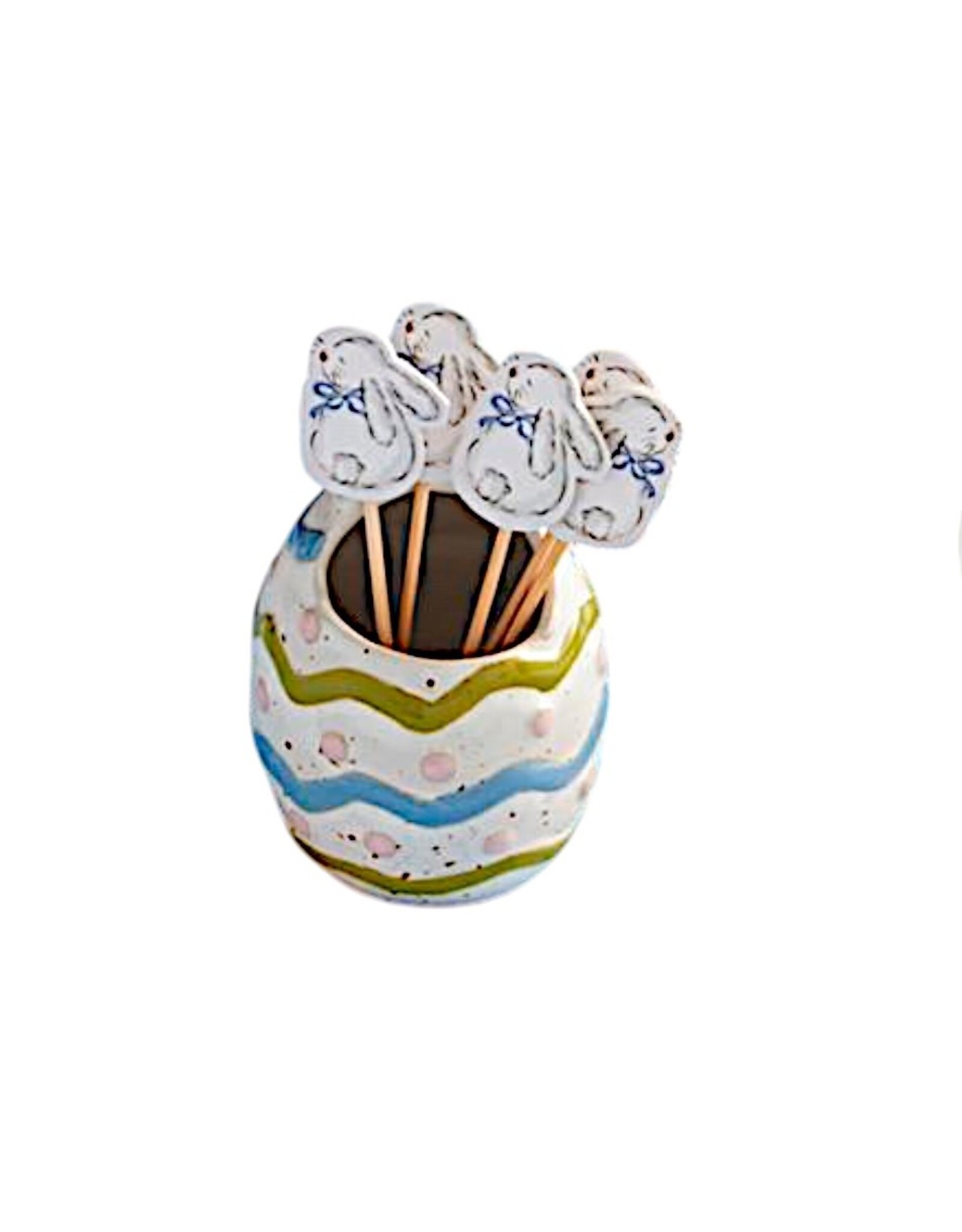 Mud Pie Stoneware Easter Toothpick Holder | Easter Egg w Bunny Picks