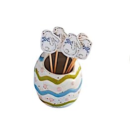 Mud Pie Stoneware Easter Toothpick Holder | Easter Egg w Bunny Picks