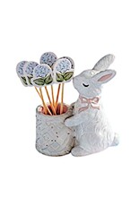 Mud Pie Stoneware Easter Toothpick Holder | Pink Bow Bunny w Picks