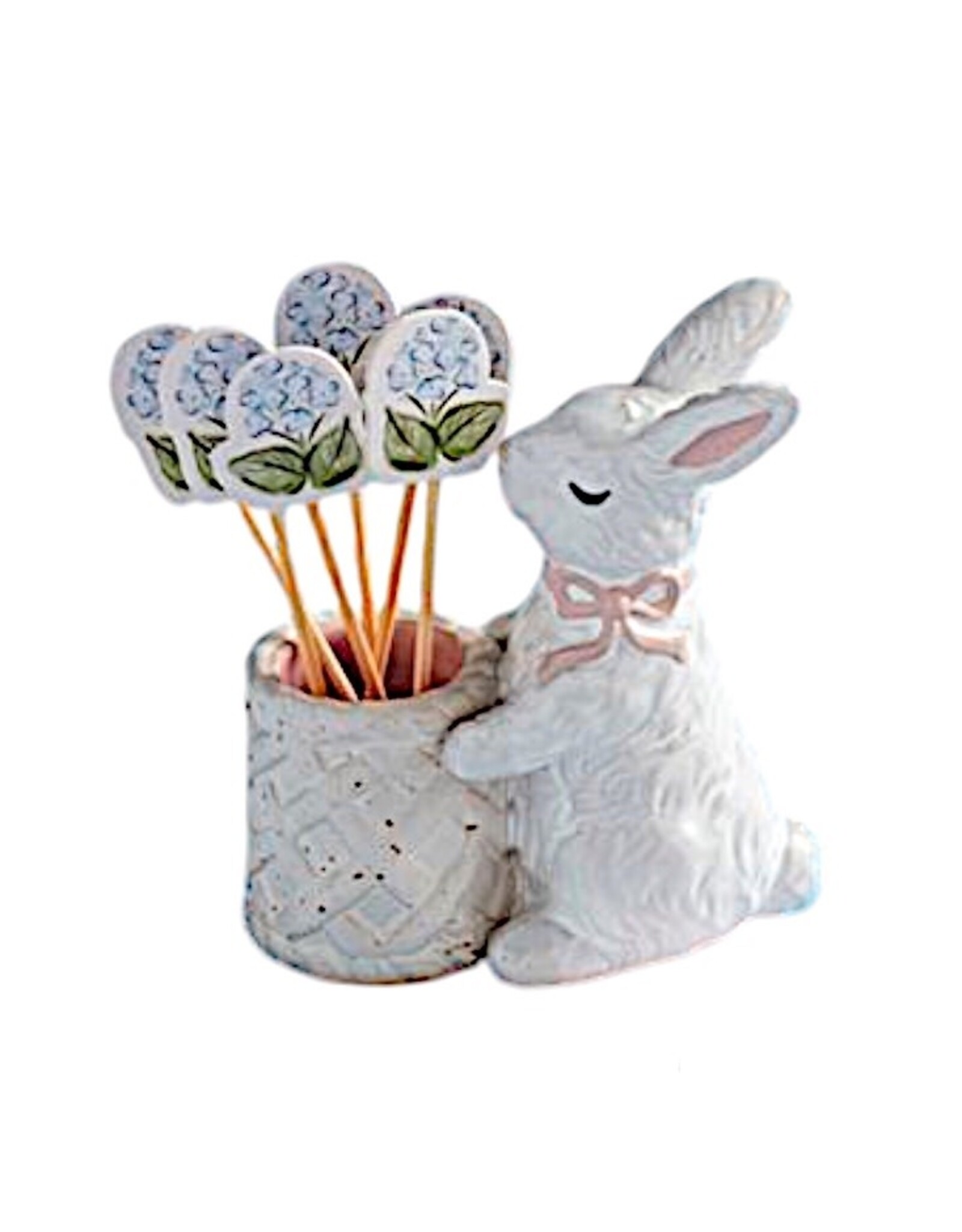 Mud Pie Stoneware Easter Toothpick Holder | Pink Bow Bunny w Picks