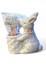 Mud Pie Stoneware Easter Toothpick Holder | Pink Bow Bunny w Picks