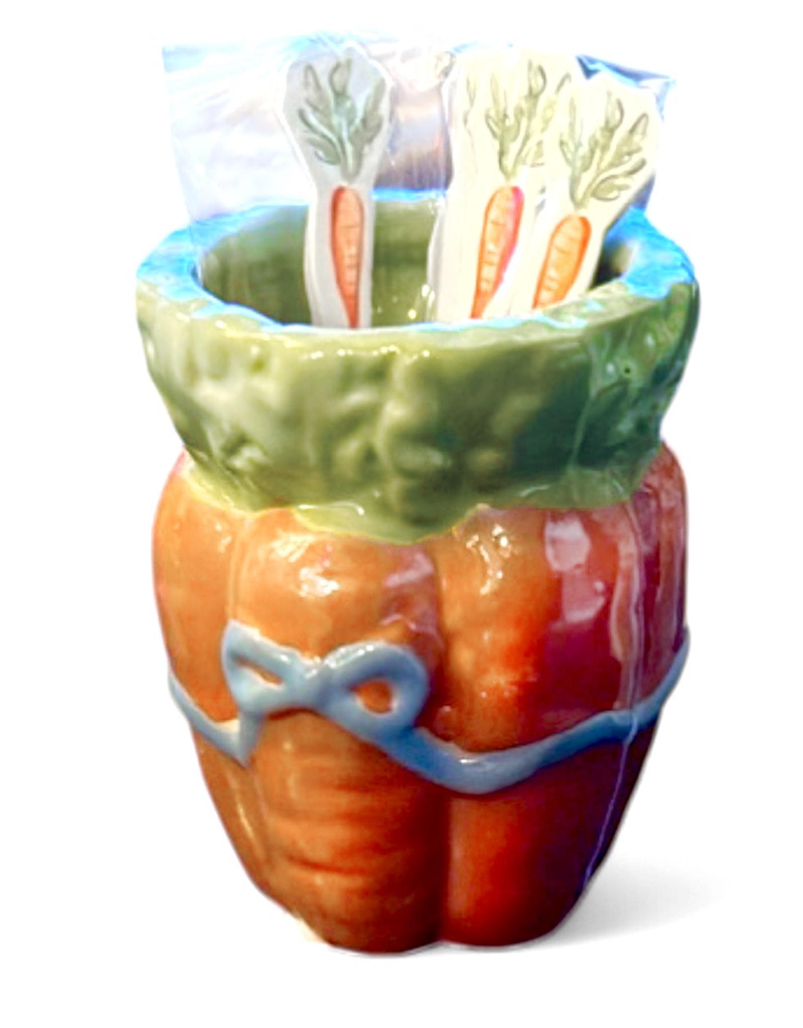 Mud Pie Stoneware Easter Toothpick Holder | Carrot Basket w Carrot Picks