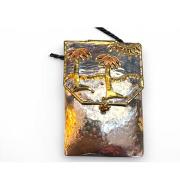Hammered Metal Crossbody Bag | Beach w Palm Trees