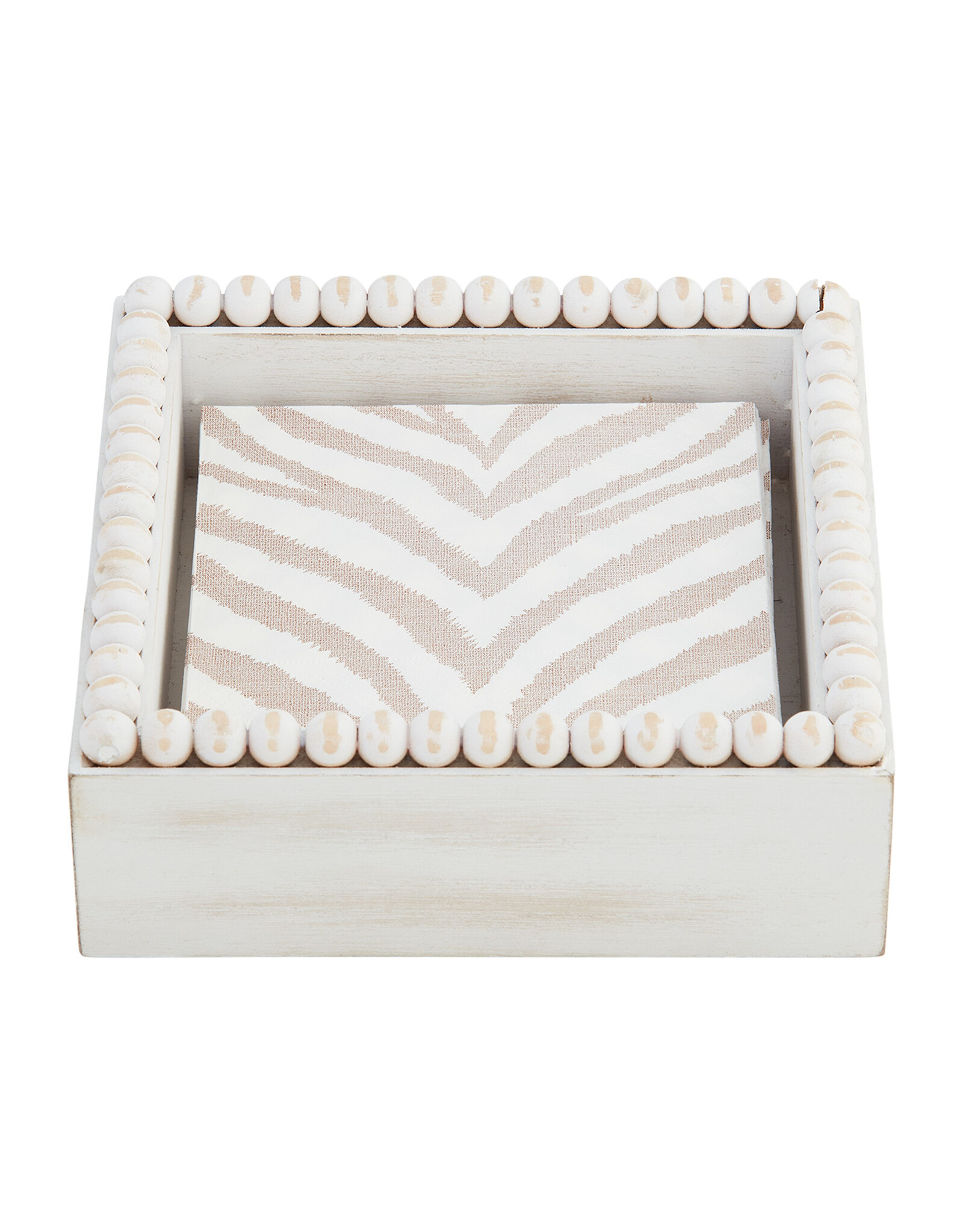 Mud Pie Wood Bead Cocktail Napkin Holder Caddy W Animal Print Napkins