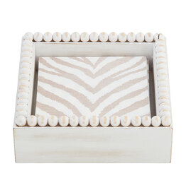 Mud Pie Wood Bead Cocktail Napkin Holder Caddy W Animal Print Napkins