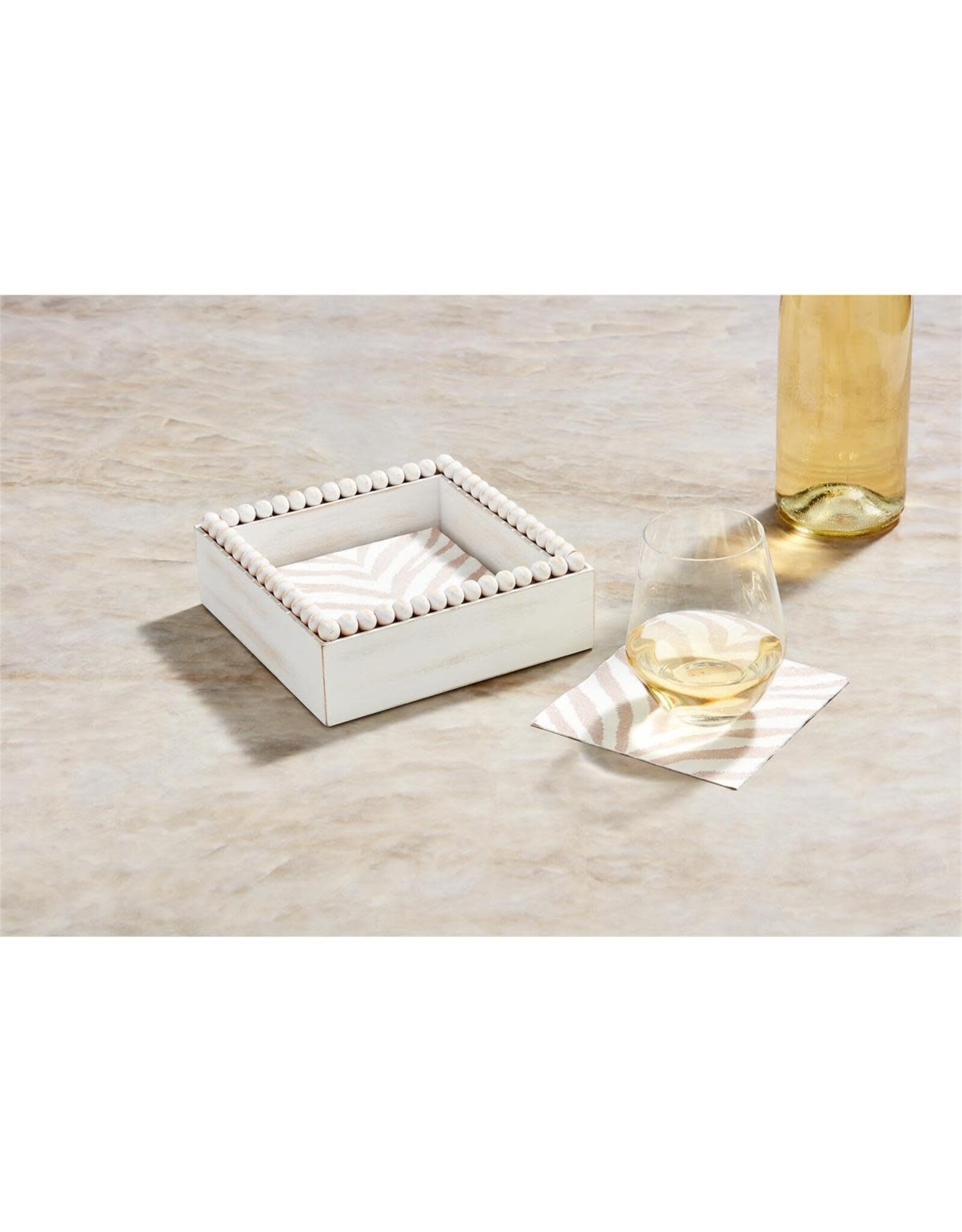Mud Pie Wood Bead Cocktail Napkin Holder Caddy W Animal Print Napkins