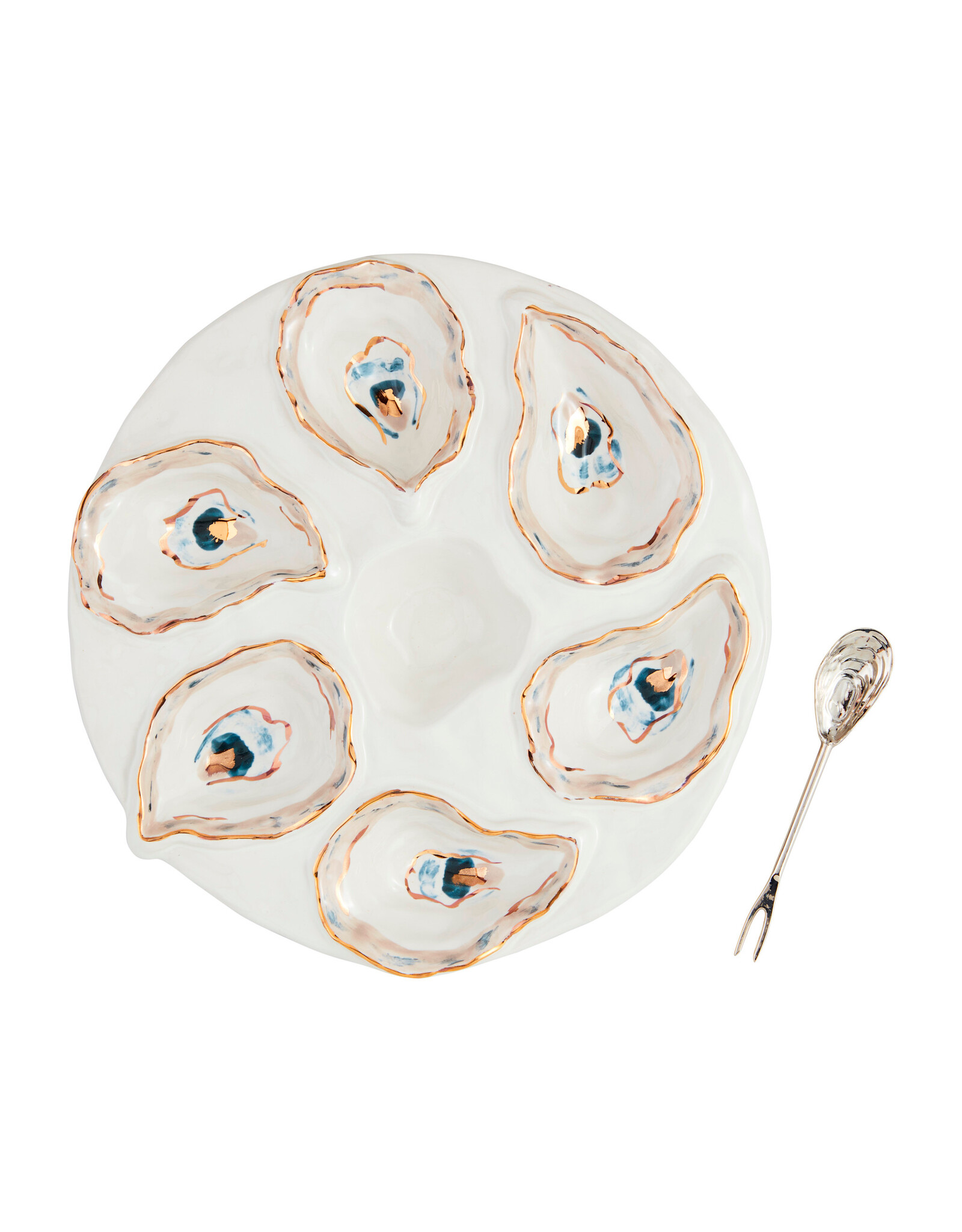 Mud Pie Oyster Server Set W Double-Sided Fork And Spoon