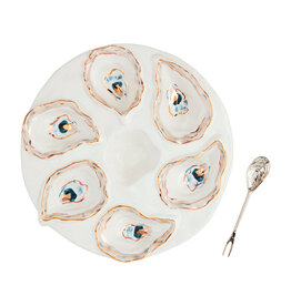 Mud Pie Oyster Server Set W Double-Sided Fork And Spoon