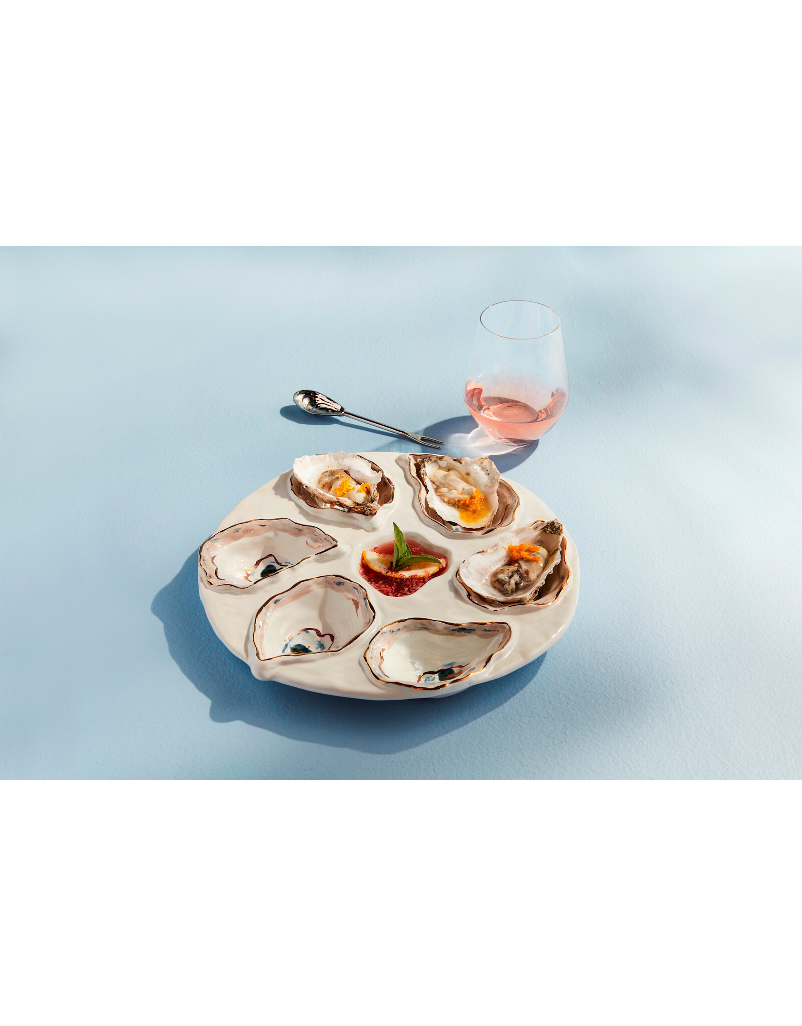 Mud Pie Oyster Server Set W Double-Sided Fork And Spoon