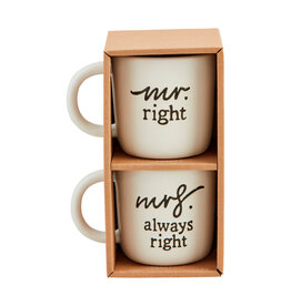 Mud Pie Mrs Always Right And Mr Right Coffee Mugs Set 16 Oz