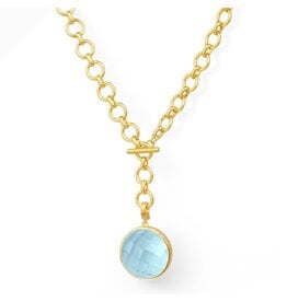 Dean Davidson Jewelry Gold Knockout Collar w Iridescent Sky Blue Gem