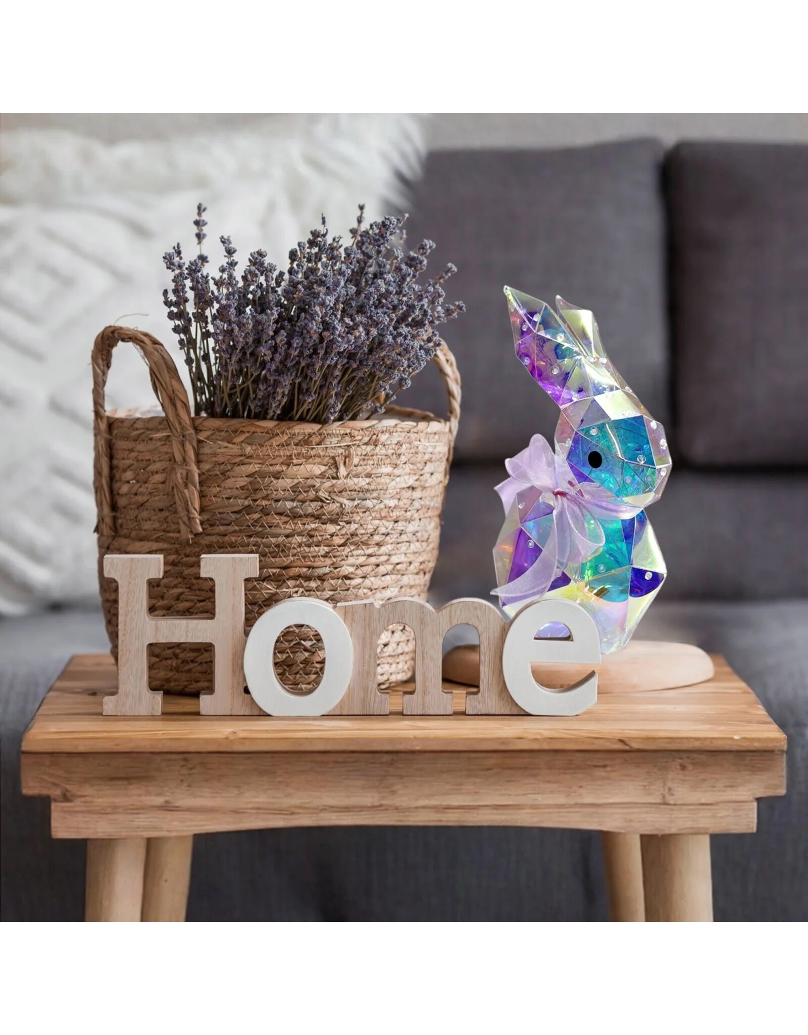 Seasonal Prismatic Iridescent LED Easter Bunny Decor 13 Inch Nibbles