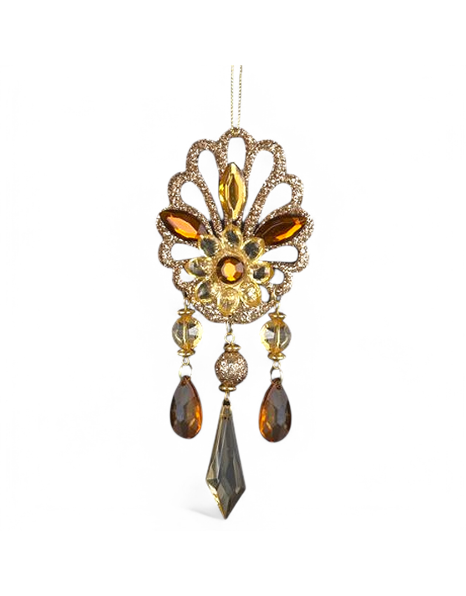 Kurt Adler Amber Gem Drop Ornament Glittered -B