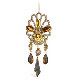 Kurt Adler Amber Gem Drop Ornament Glittered -B