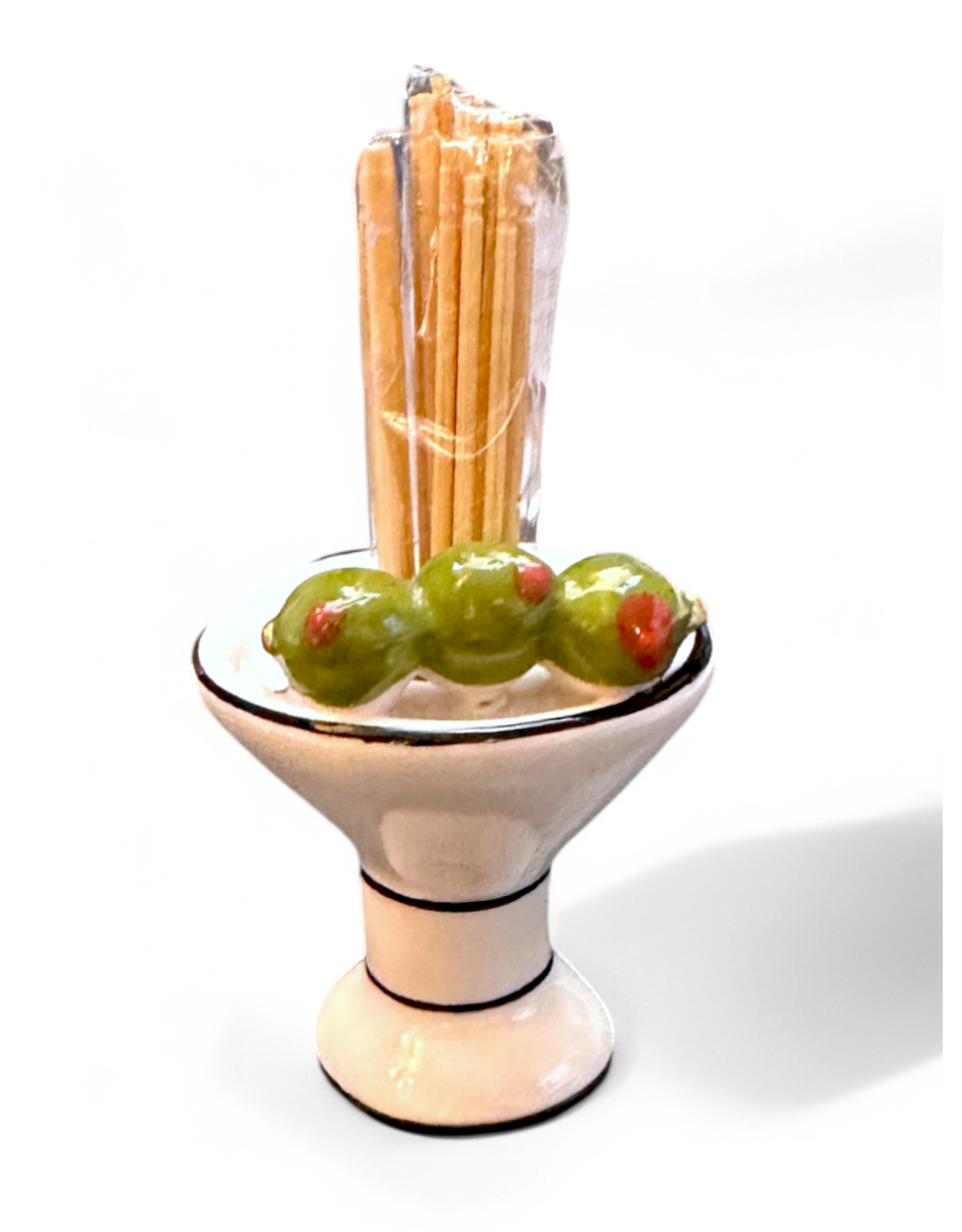 Mud Pie Cocktails Theme Toothpick Holder | Martini Glass W Olives