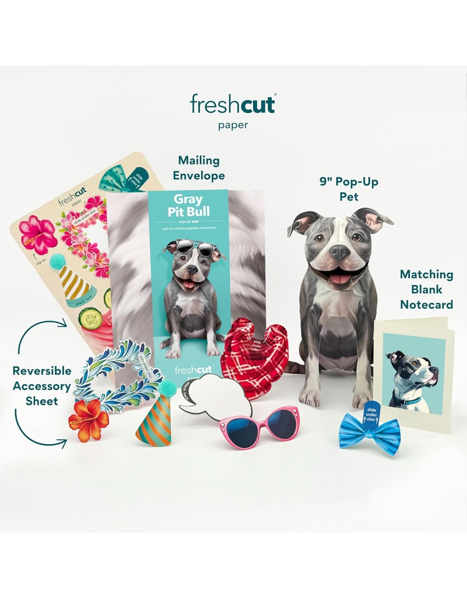 FreshCut Paper Pop Up Pet Cards | Gray Pit Bull Pop-Up Card