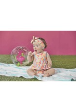 Mud Pie Floral N Stripe Reversible Girls Swimsuit Set W Headband 3-6 M