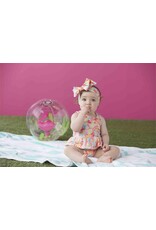 Mud Pie Floral N Stripe Reversible Girls Swimsuit Set W Headband 3-6 M