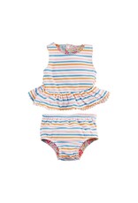 Mud Pie Floral N Stripe Reversible Girls Swimsuit Set W Headband 3-6 M