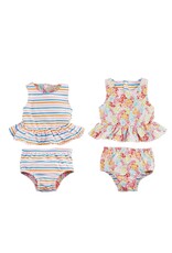 Mud Pie Floral N Stripe Reversible Girls Swimsuit Set W Headband 3-6 M