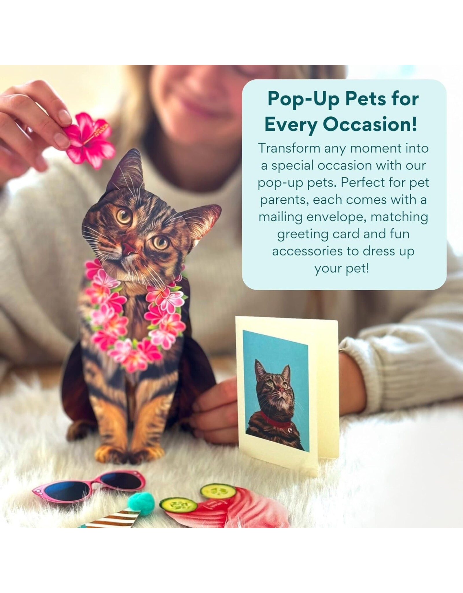 FreshCut Paper Pop Up Pet Cards | Brown Tabby Cat Pop-Up Card