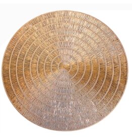 Beatriz Ball Metallic Gold Round Placemats Set of 4 | Basketweave Placemats 15 Inch