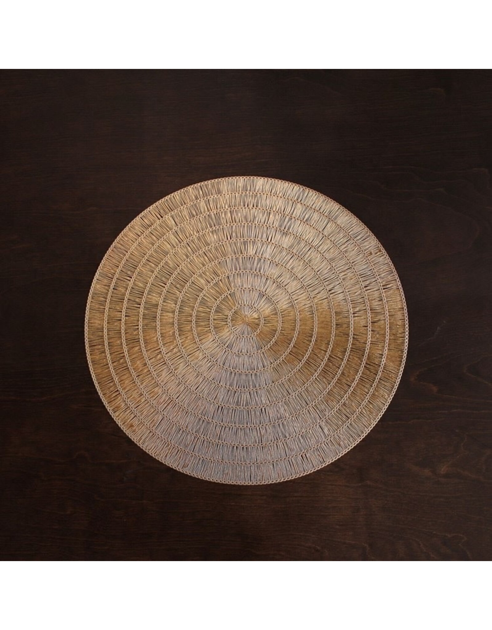 Beatriz Ball Metallic Gold Round Placemats Set of 4 | Basketweave Placemats 15 Inch