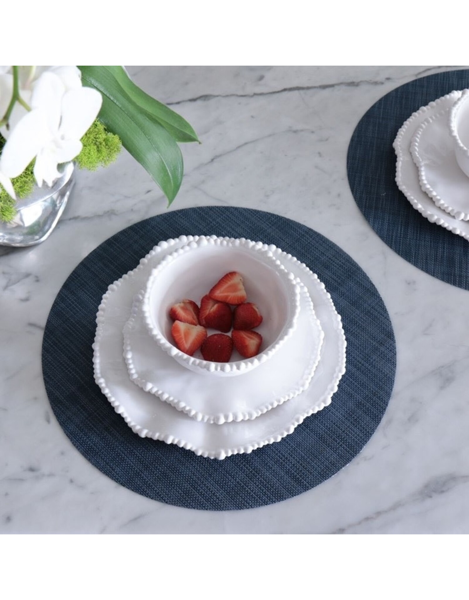 Beatriz Ball Round Woven Placemats Set of 4 | Navy 16 Inch