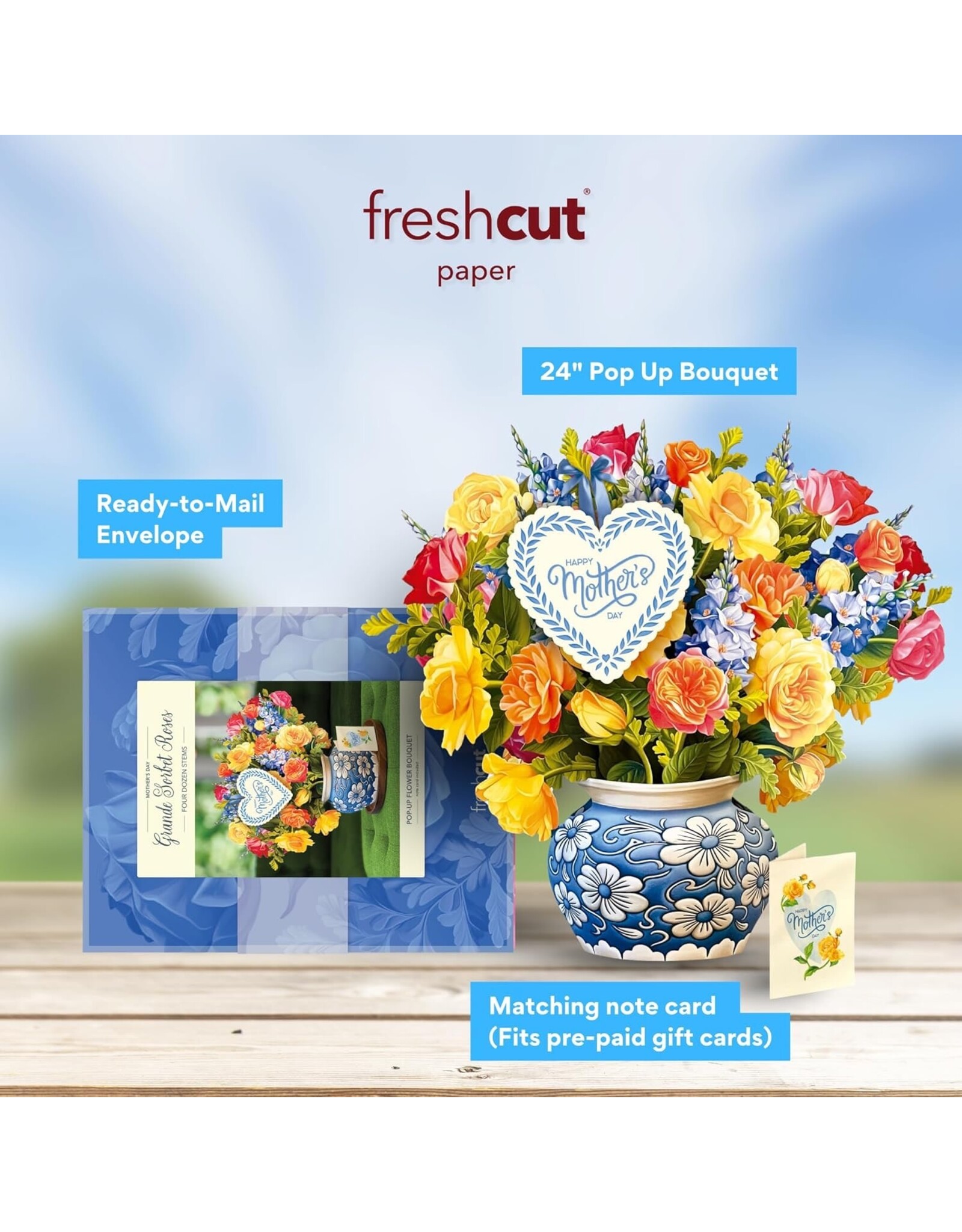 FreshCut Paper Pop Up Flowers Mother's Day Cards Grande Sorbet Roses