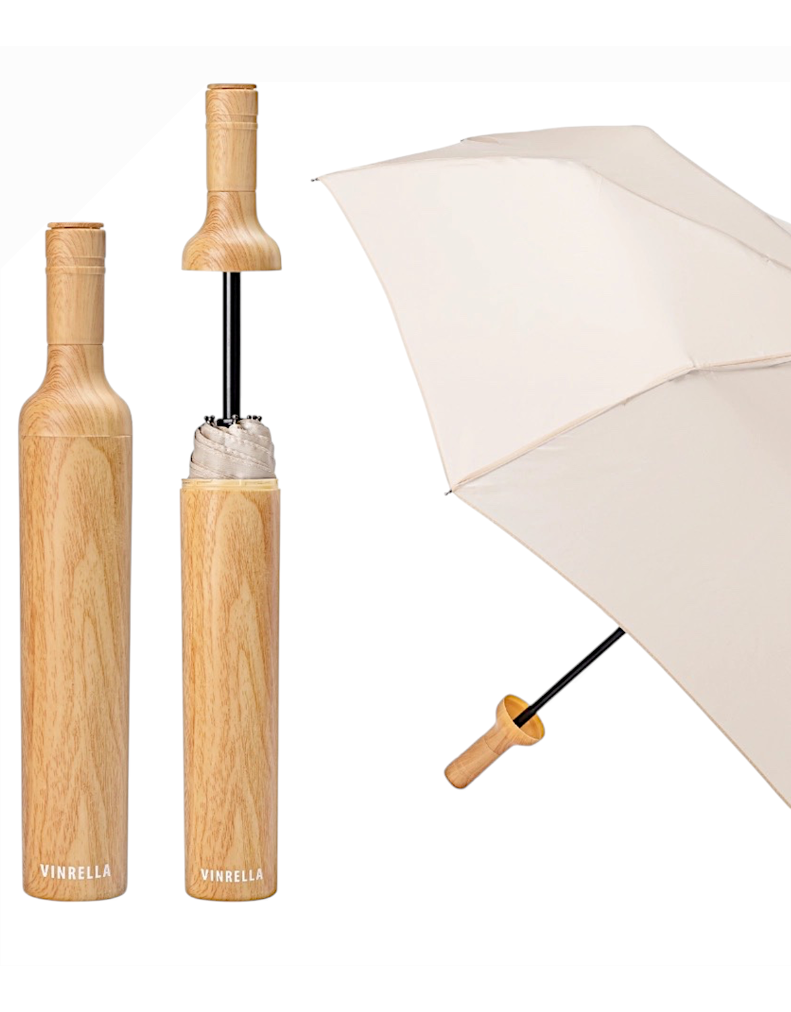 Vinrella Umbrella In A Bottle | Light Wood Wine Bottle Umbrella