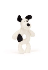 JellyCat Bashful Black And Cream Puppy Ring Rattle