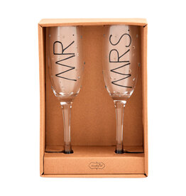 Mud Pie Mr And Mrs Champagne Glasses Set of 2 Champagne Flutes